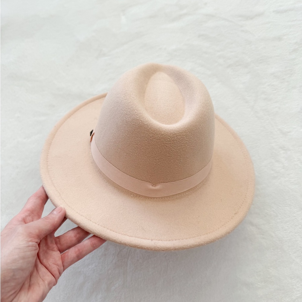 Girls Beige Felt Rancher Hat Wide Brim Neutral Boho Western Mini Fashion - Picture 2 of 8